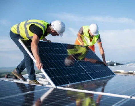 Residential rooftop solar panels on a modern house